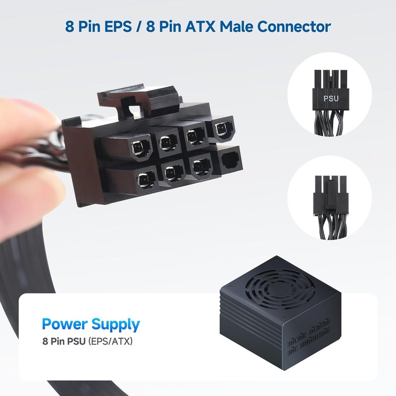 CableMatters كابل طاقة GPU 8 بن - 2 قدم، 8 بن PSU (EPS/ATX) ذكر إلى 6+2 بن PCIe/GPU ذكر، كابل طاقة بطاقة الرسوميات، متوافق مع Corsair Type 3 و Type 4، غير متوافق مع PSU من EVGA - Image 5